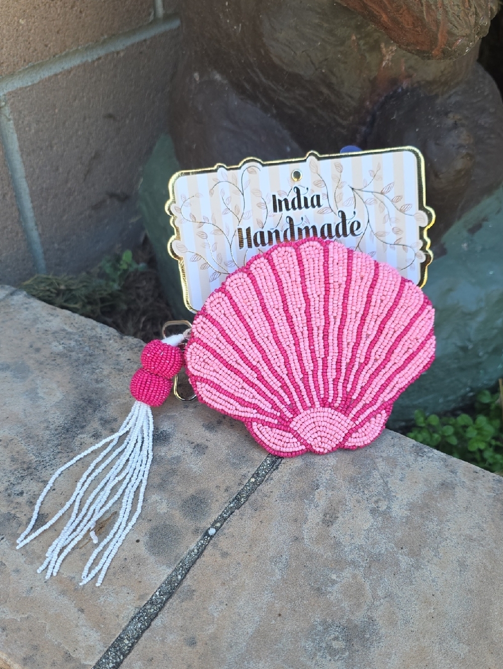 Pink Beaded Shell Coin Purse with Tassel